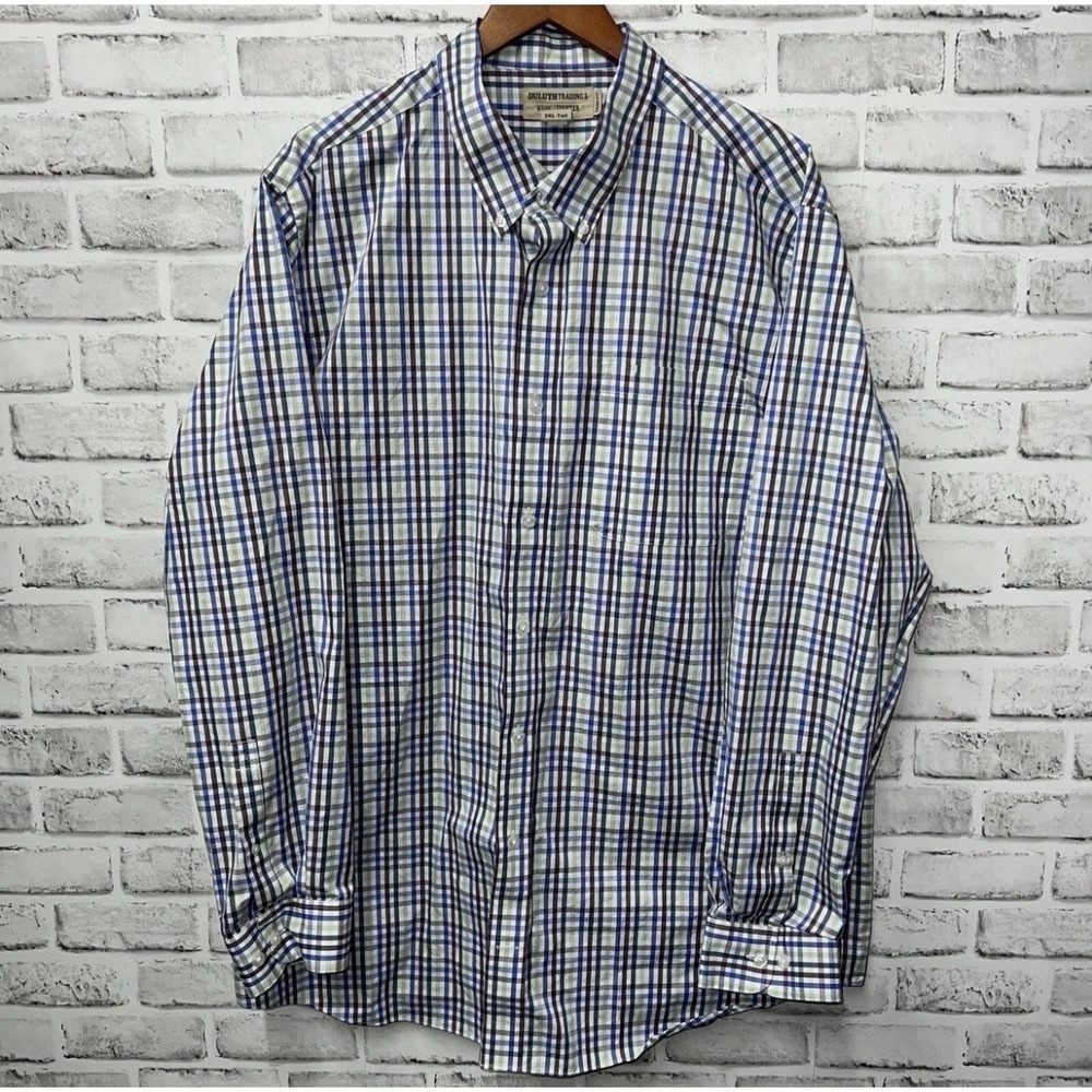 Duluth Trading Co Wrinkle Fighter Multicolor Plaid Button Up Shirt Mens SZ‎ 2XLT